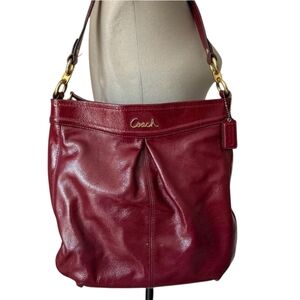 Vintage Coach Dark Red Pantent Leather 2 Straps Handbag Gold Hardwear